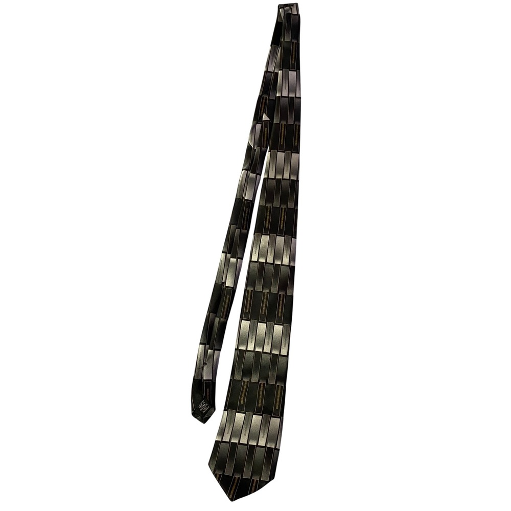 David Taylor Necktie Mens OS Black Silver Geometric‎ Block Pinstripe